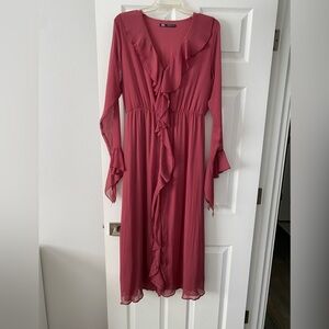 Zara Long Sleeve Ruffled Dress in Deep Pink